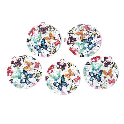 Picture of Iron Based Alloy Enamel Painting Pendants Round Green Multicolor Filigree Stamping 38mm x 36mm, 5 PCs