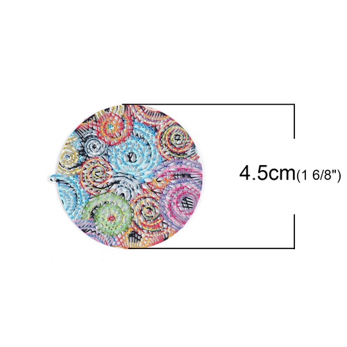 Picture of Iron Based Alloy Enamel Painting Pendants Round Green Multicolor Filigree Stamping 45mm x 43mm, 5 PCs