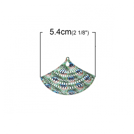 Picture of Iron Based Alloy Enamel Painting Pendants Rhombus Green Multicolor Filigree Stamping 61mm x 38mm, 5 PCs
