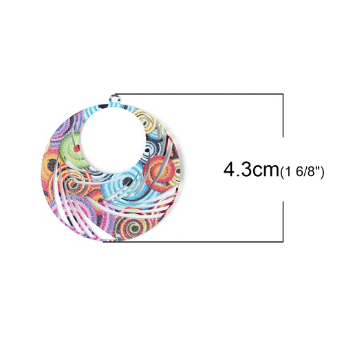 Picture of Iron Based Alloy Enamel Painting Pendants Round Green Multicolor Filigree Stamping 43mm x 40mm, 5 PCs