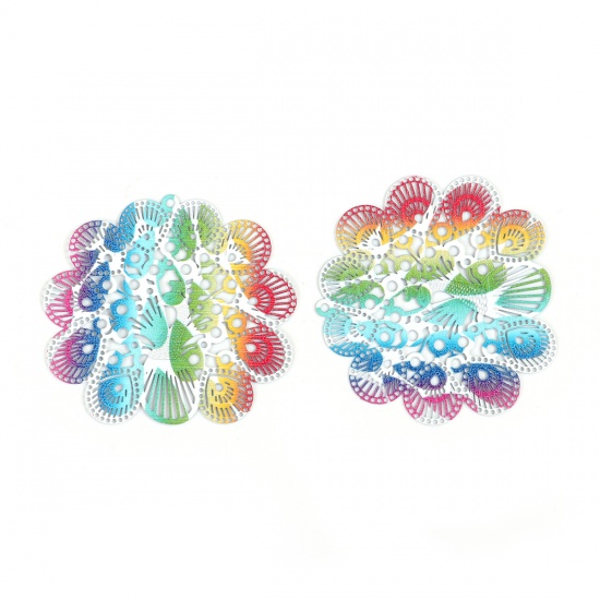 Picture of Iron Based Alloy Enamel Painting Pendants Flower Green Multicolor Filigree Stamping 50mm x 46mm, 5 PCs