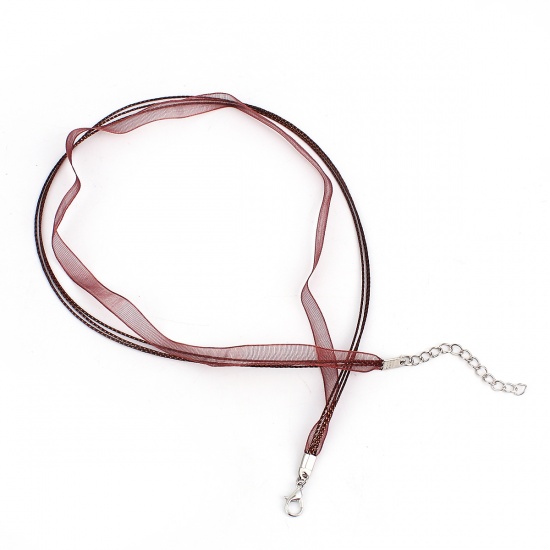 Picture of Organza Ribbon & Polyester Cord String Multilayer Layered Necklace Dark Coffee 45.5cm(17 7/8") long, 10 PCs