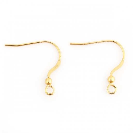 Picture of Stainless Steel Ear Wire Hooks Earring Findings Gold Plated W/ Loop 20mm x19mm( 6/8" x 6/8") - 18mm x15mm( 6/8" x 5/8"), Post/ Wire Size: (21 gauge), 10 PCs