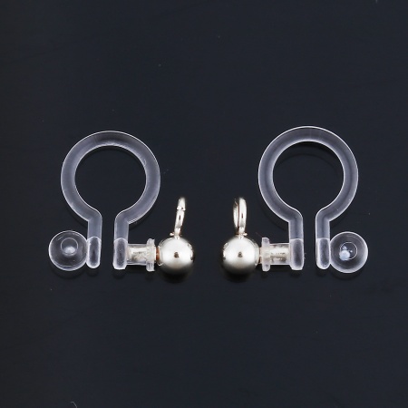 Imagen de Resina Clip de Oreja Ronda Tono de Plata W/ Lazo 11mm x 11mm, 10 Unidades