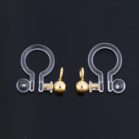 Imagen de Resina Clip de Oreja Ronda Chapado en Oro W/ Lazo 11mm x 11mm, 10 Unidades