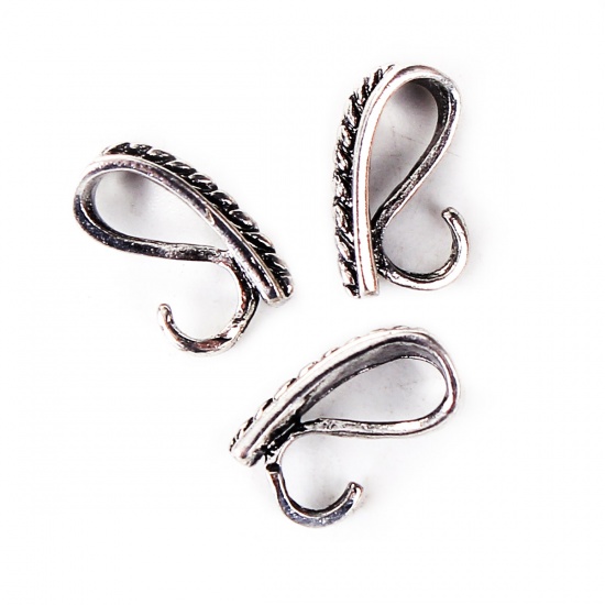 Image de Fermoirs Pinces Bélière en Laiton Tressé Argent Vieilli 12mm x 5mm, 10 Pcs