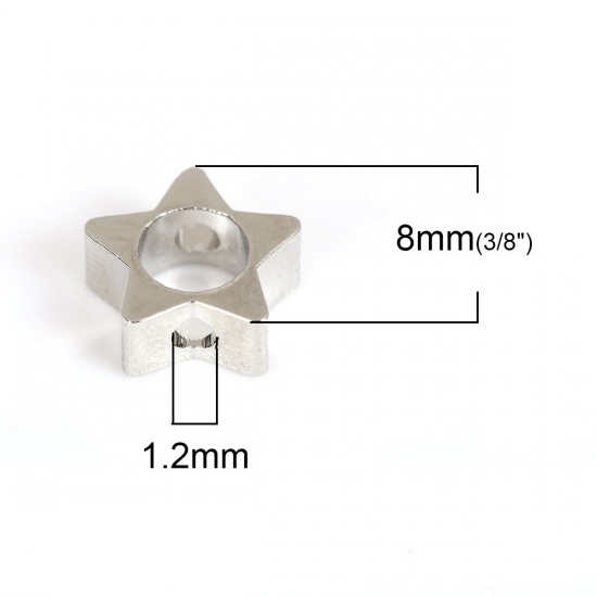 Bild von Messing Perlen Rahmen Pentagramm Stern Silberfarbe (Für 3mm Perlen) 8mm x 7mm, 20 Stück