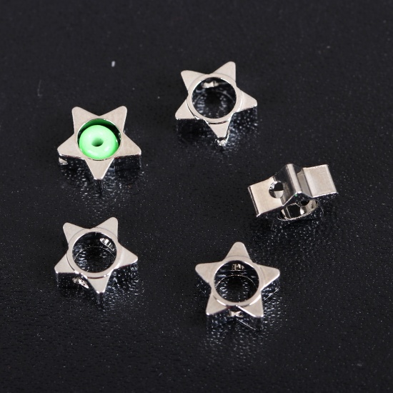 Bild von Messing Perlen Rahmen Pentagramm Stern Silberfarbe (Für 3mm Perlen) 8mm x 7mm, 20 Stück