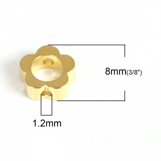 Immagine di Ottone Montatura Fiore Oro Placcato (Addetti 4mm Perline) 8mm x 8mm, 20 Pz                                                                                                                                                                                    