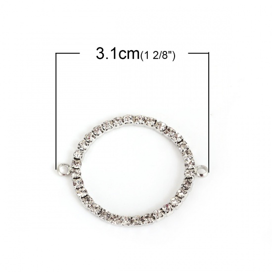 Picture of Zinc Based Alloy Connectors Circle Ring Silver Tone Clear Rhinestone 31mm x 25mm, 4 PCs