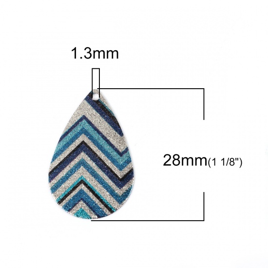 Picture of Iron Based Alloy Enamel Painting Charms Drop Silver Tone Multicolor Wave Stripe Sparkledust 28mm(1 1/8") x 18mm( 6/8"), 10 PCs