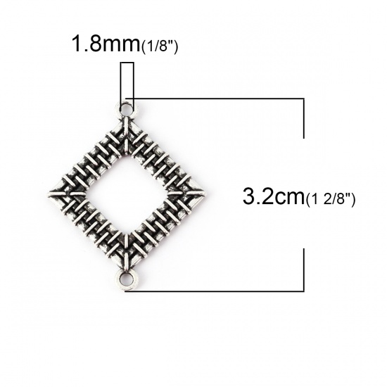 Image de Connecteurs en Alliage de Zinc Losange Argent Vieilli 32mm x 26mm, 20 Pcs