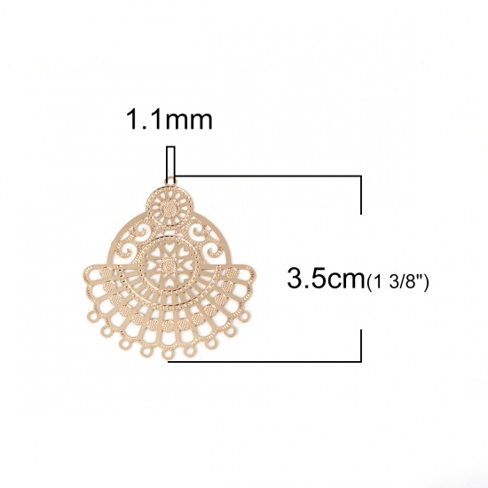 Picture of Iron Based Alloy Chandelier Connectors Fan-shaped Gold Plated Filigree 35mm x 32mm, 10 PCs