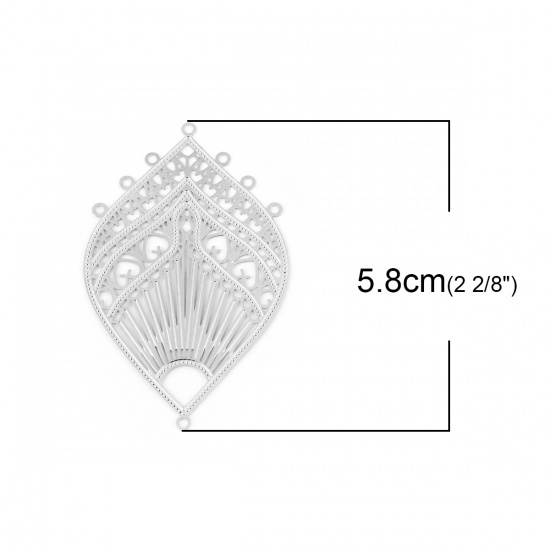 Picture of Iron Based Alloy Chandelier Connectors Marquise Silver Tone Filigree 58mm x 37mm, 10 PCs