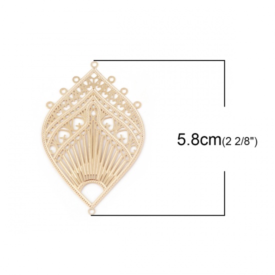Picture of Iron Based Alloy Chandelier Connectors Marquise Gold Plated Filigree 58mm x 37mm, 10 PCs