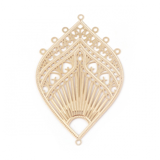 Picture of Iron Based Alloy Chandelier Connectors Marquise Gold Plated Filigree 58mm x 37mm, 10 PCs
