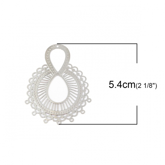 Picture of Iron Based Alloy Chandelier Connectors Drop Silver Tone Filigree 54mm x 42mm, 10 PCs