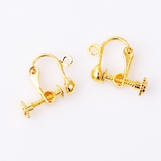 Picture of Brass Screw Back Clips Earrings Findings Gold Plated W/ Loop 18mm( 6/8") x 14mm( 4/8"), 10 PCs                                                                                                                                                                