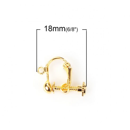 Picture of Brass Screw Back Clips Earrings Findings Gold Plated W/ Loop 18mm( 6/8") x 14mm( 4/8"), 10 PCs                                                                                                                                                                