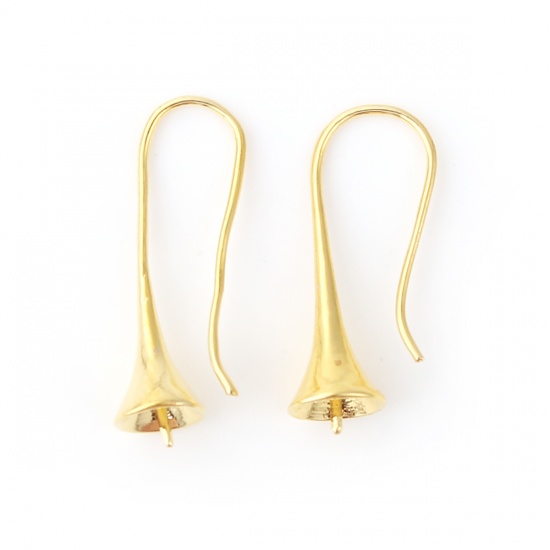 Bild von Messing Ohrring Ohrhaken Ohrringe Rund Vergoldet (für 8mm Perlen) 26mm x 10mm, 10 Stück                                                                                                                                                                       
