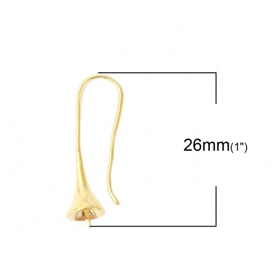 Picture of Brass Ear Wire Hooks Earring Findings Round Gold Plated (Fits 8mm Beads) 26mm(1") x 10mm( 3/8"), 10 PCs                                                                                                                                                       