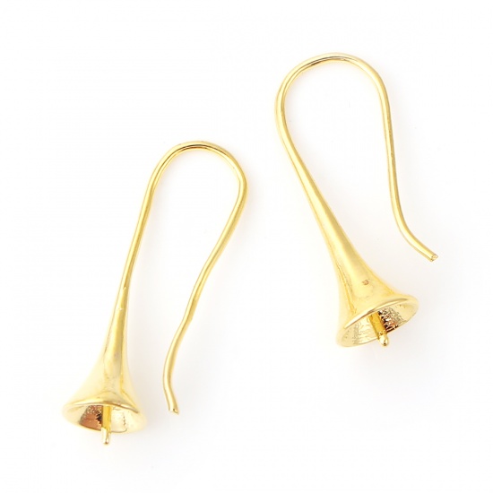 Picture of Brass Ear Wire Hooks Earring Findings Round Gold Plated (Fits 8mm Beads) 26mm(1") x 10mm( 3/8"), 10 PCs                                                                                                                                                       