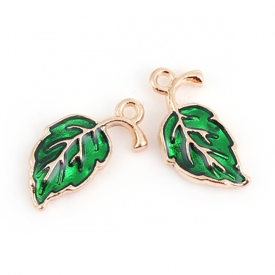 Picture of Zinc Based Alloy Charms Leaf Gold Plated Green Enamel 20mm( 6/8") x 10mm( 3/8"), 20 PCs