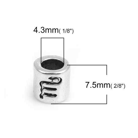 Immagine di Lega di Zinco Stile Europeo Perline Cilindrico Argento Antico Costellazione Scolpito A Random Circa 7.5mm x 7.5mm, Foro: Circa 4.3mm, 36 Pz