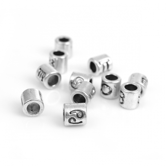 Immagine di Lega di Zinco Stile Europeo Perline Cilindrico Argento Antico Costellazione Scolpito A Random Circa 7.5mm x 7.5mm, Foro: Circa 4.3mm, 36 Pz