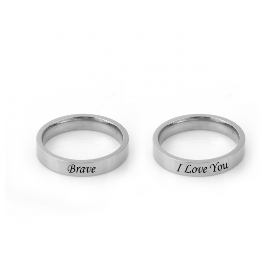 Picture of 304 Stainless Steel Unadjustable Rings Silver Tone Round 17.5mm( 6/8")(US size 7), 1 Piece