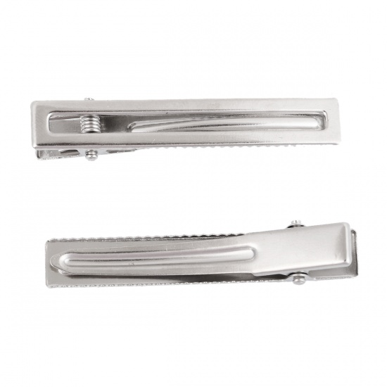 Picture of Iron Based Alloy Hair Clips Findings Rectangle Silver Tone 59mm x 10mm, 30 PCs