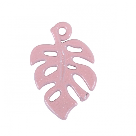 Picture of Zinc Based Alloy Charms Leaf Pink 19mm( 6/8") x 13mm( 4/8"), 10 PCs