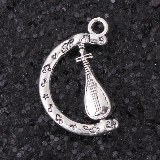 Picture of Zinc Based Alloy Spinning Charms Lute Antique Silver Musical Note Rotatable 25mm(1") x 16mm( 5/8"), 10 PCs