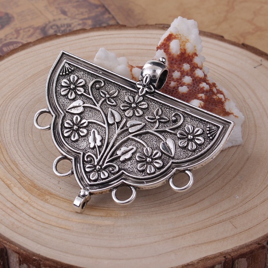 Picture of Zinc Based Alloy Chandelier Connectors Irregular Antique Silver Color Flower Leaves 64mm x 59mm, 5 PCs