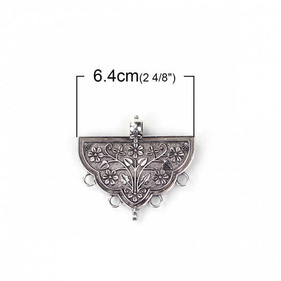 Picture of Zinc Based Alloy Chandelier Connectors Irregular Antique Silver Color Flower Leaves 64mm x 59mm, 5 PCs