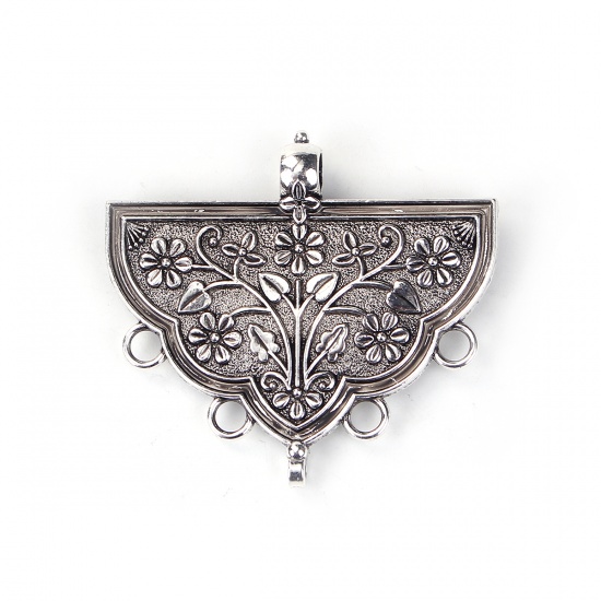 Picture of Zinc Based Alloy Chandelier Connectors Irregular Antique Silver Color Flower Leaves 64mm x 59mm, 5 PCs