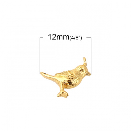 Bild von Messing 3D Charms Vögel Vergoldet 12mm x 10mm, 5 Stück