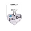 Image de Breloques en Alliage de Zinc Cœur Argent Vieilli Gravé Mots " Step Dad " à Strass Bleu 16mm x 14mm, 10 Pcs