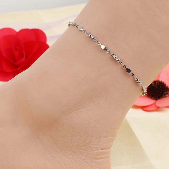 Picture of 304 Stainless Steel Anklet Silver Tone Rhombus 22cm(8 5/8") long, 1 Piece