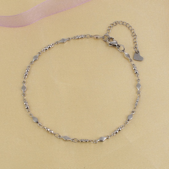 Picture of 304 Stainless Steel Anklet Silver Tone Rhombus 22cm(8 5/8") long, 1 Piece