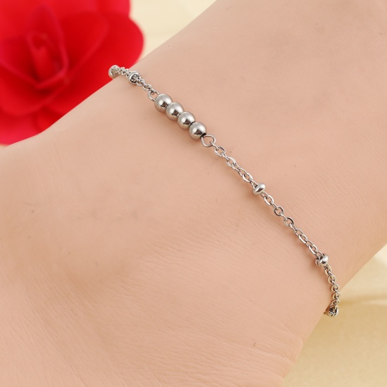 Picture of 304 Stainless Steel Anklet Silver Tone Round 24cm(9 4/8") long, 1 Piece