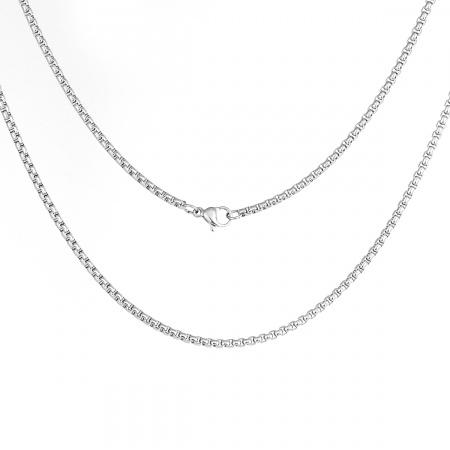 304 Stainless Steel Box Chain Necklace Silver Tone 75cm(29 4/8") long, Chain Size: 2.5x2.5mm( 1/8" x 1/8"), 1 Piece