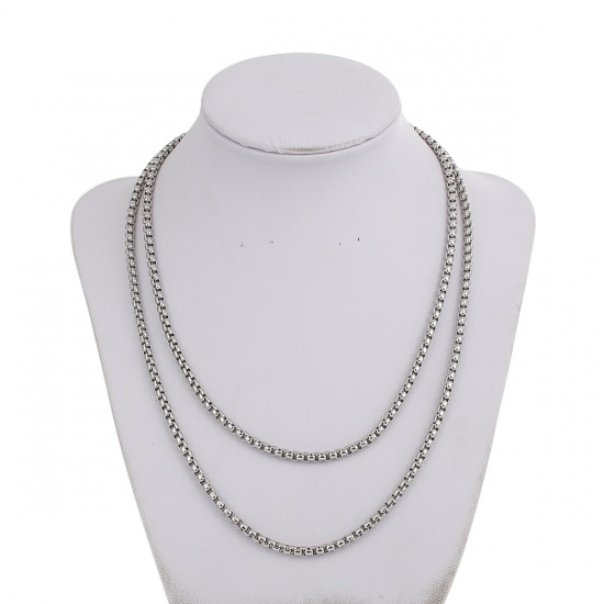 Picture of 304 Stainless Steel Box Chain Necklace Silver Tone 91cm(35 7/8") long, Chain Size: 3.5x3mm( 1/8" x 1/8"), 1 Piece