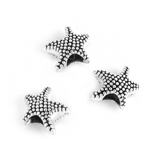 Picture of Zinc Based Alloy Spacer Beads Star Fish Antique Silver Color 13mm x 13mm, Hole: Approx 4.6mm, 50 PCs