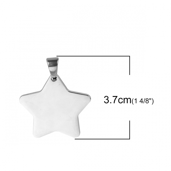 Picture of 304 Stainless Steel Pendants Pentagram Star Silver Tone 37mm(1 4/8") x 31mm(1 2/8"), 1 Piece