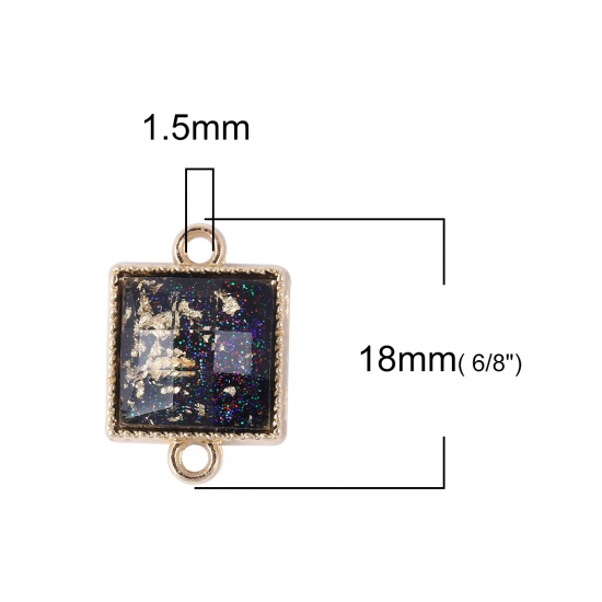 Изображение Цинковый Сплав(Без Кадмия) + Смола Золотая Фольга Коннекторы Фурнитуры Квадратные Позолоченный Черный 18мм(Размер США 7,5) x 12мм, 10 ШТ
