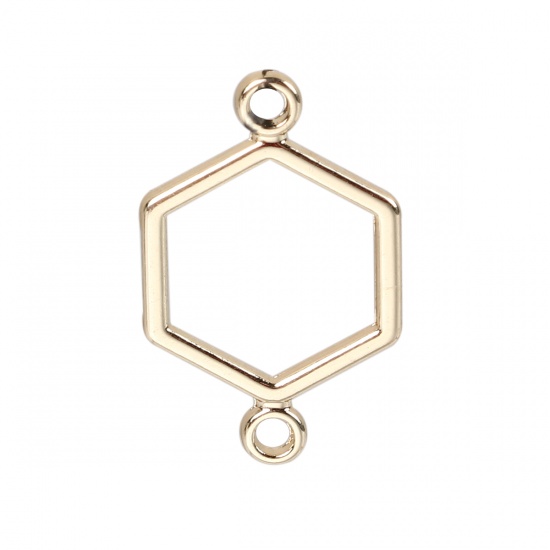 Picture of 20 PCs Zinc Based Alloy Geometric Bezel Frame Charms Connectors Gold Plated Hexagon 19mm x 12mm