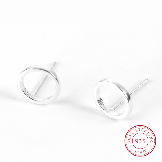 Picture of Sterling Silver Ear Post Stud Earrings Silver Color Circle Ring 12mm x 6mm, Post/ Wire Size: (21 gauge), 1 Pair