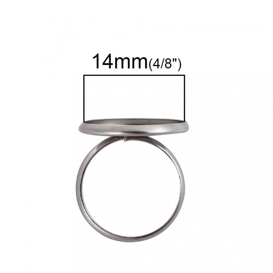 Picture of 304 Stainless Steel Unadjustable Rings Round Silver Tone Cabochon Settings (Fits 14mm Dia.) 17.5mm( 6/8")(US size 7), 1 Piece