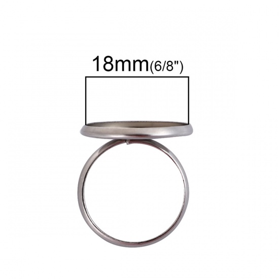 Picture of 304 Stainless Steel Unadjustable Rings Round Silver Tone Cabochon Settings (Fits 18mm Dia.) 17.5mm( 6/8")(US size 7), 1 Piece